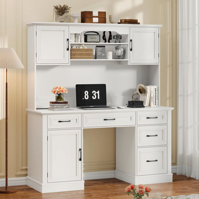 67" H Farmhouse Executive Desk With Hutch