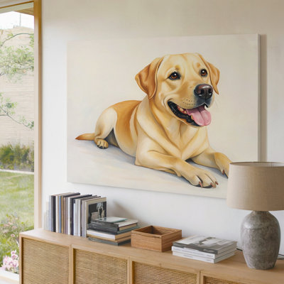 Reproduction d'art sur toile jaune jaune Labrador Retriever sur fond neutre pour salon, chambre à coucher, bureau, couloir, vestibule, galerie murale et décoration intérieure moderne
