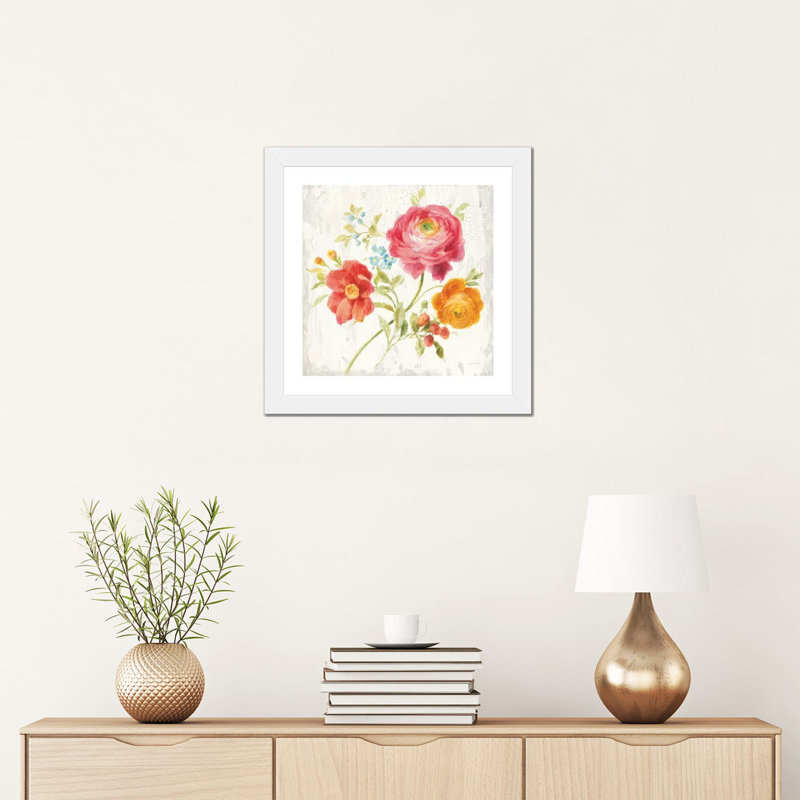 «Full Bloom III» par Danhui Nai - reproduction imprimée, H 16 po x l 16 po x p 1 po, Papier encadré blanc, Blanc