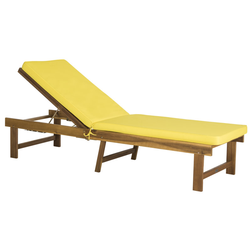 Chaise longue inclinable simple en acacia avec coussins de 75,2 po de longueur Matheny