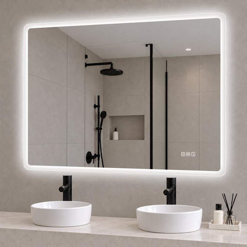 Miroir mural avec lumières - sans cadre, gradation infinie, antibuée, 3 modes d'éclairage, Bluetooth intégré, 32" x 40"
