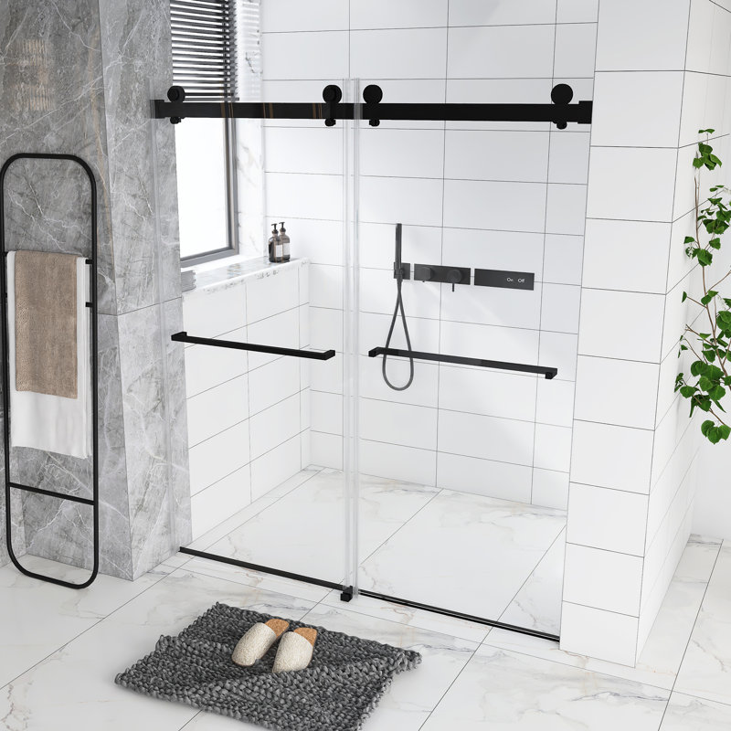 70"H Frameless Double Sliding Shower Door,5/16" (8Mm) Thick SGCC Tempered Clear Glass,Double Side Easy Clean Coat,With Buffer