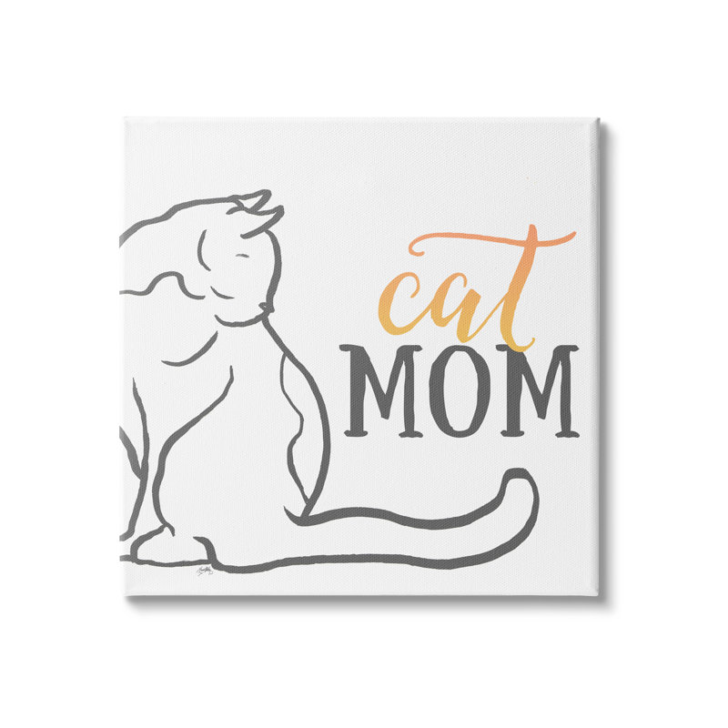 «Cat Mom», phrase de chat au repos, dessin au trait minimal, H 30 po x l 30 po x P 1,5 po, Toile tendue