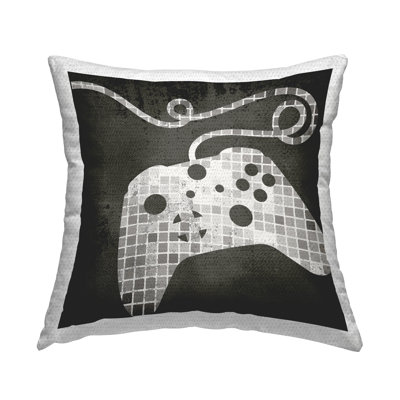 Gaming Controller Silhouette Geometric Squares Pattern Outdoor Printed Pillow by Daphne Polselli