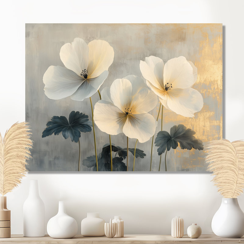 Geraniums Pure Form Minimalisme III - Art mural en métal géraniums pour le salon, H 24 po x l 32 po