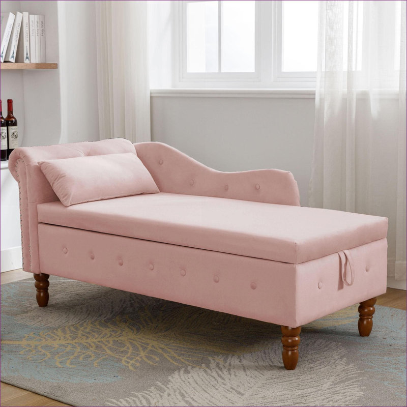  Chaise longue rembourrée en velours rose Blush, Rose