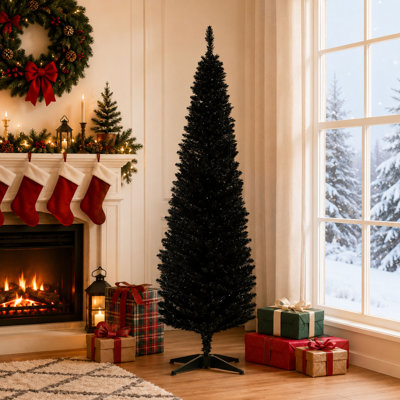 Black, 6 Ft. Slim Artificial Christmas Tree, Realistic Branch Tips