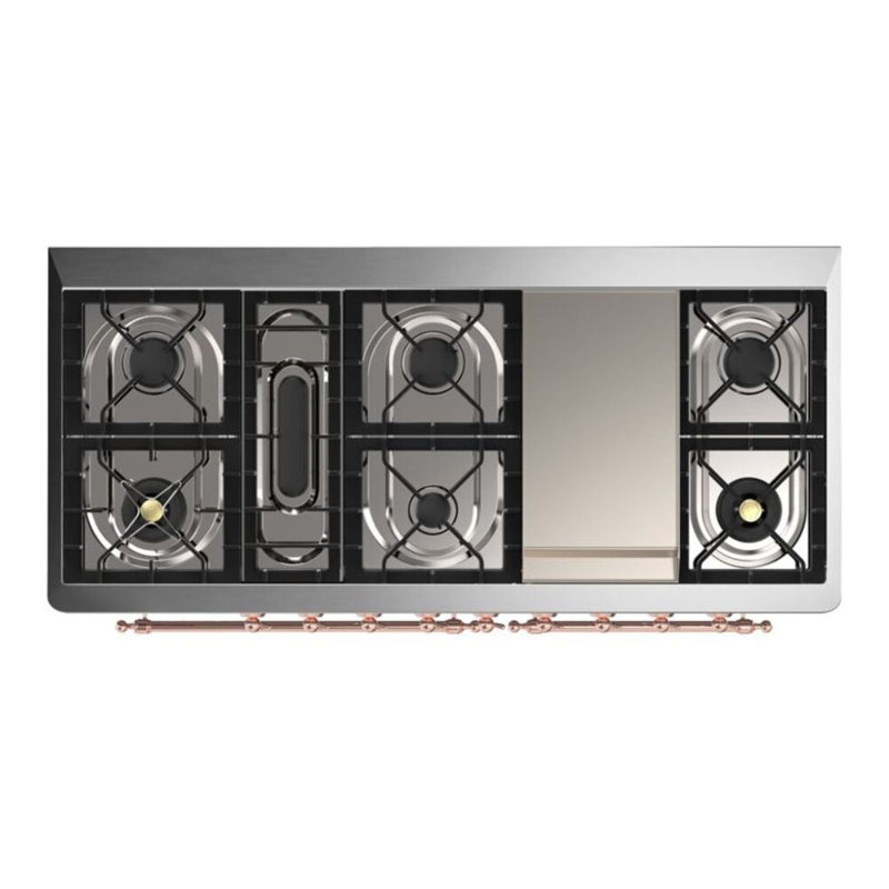 ILVE UM15FDNS3BGG Majestic II 60 inch Dual Fuel Range with 9 Burners, Griddle (Natural Gas, Triple Glass Door, Blue Grey, Brass)