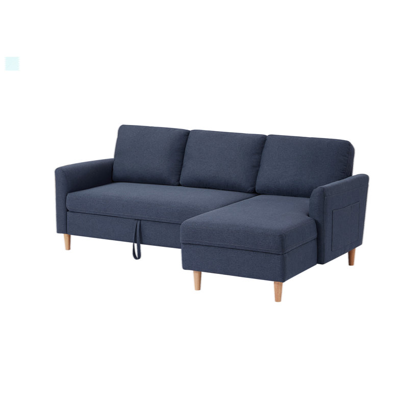Upholstered Fabric Sleeper Sectional Sofa With Chaise, 31.42" H x 28.27" W x 50.13" D, Blue Fabric