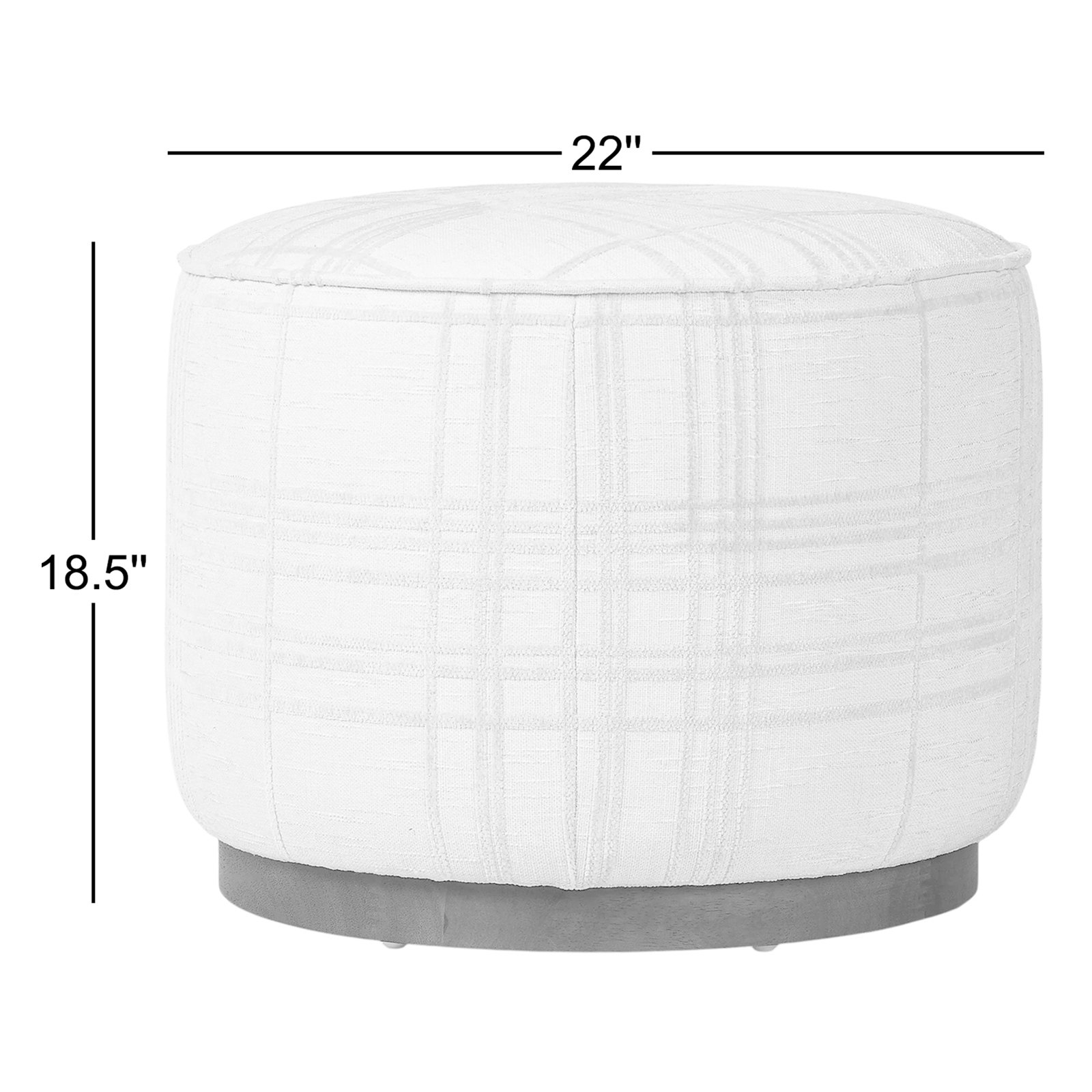 Acker 22" Wide Round Standard Ottoman, Sheffield Ivory Polyester