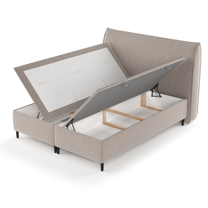 Upholstered Bed DRACO With Storage, 200 x 200 cm, Light Brown