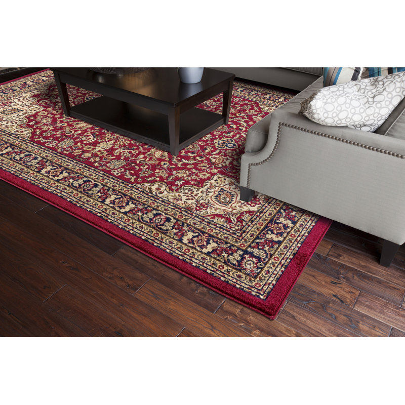 Tapis rouge / bleu à tissage plat Edmont, Rectangle 5 pi 3 po x 7 pi 7 po