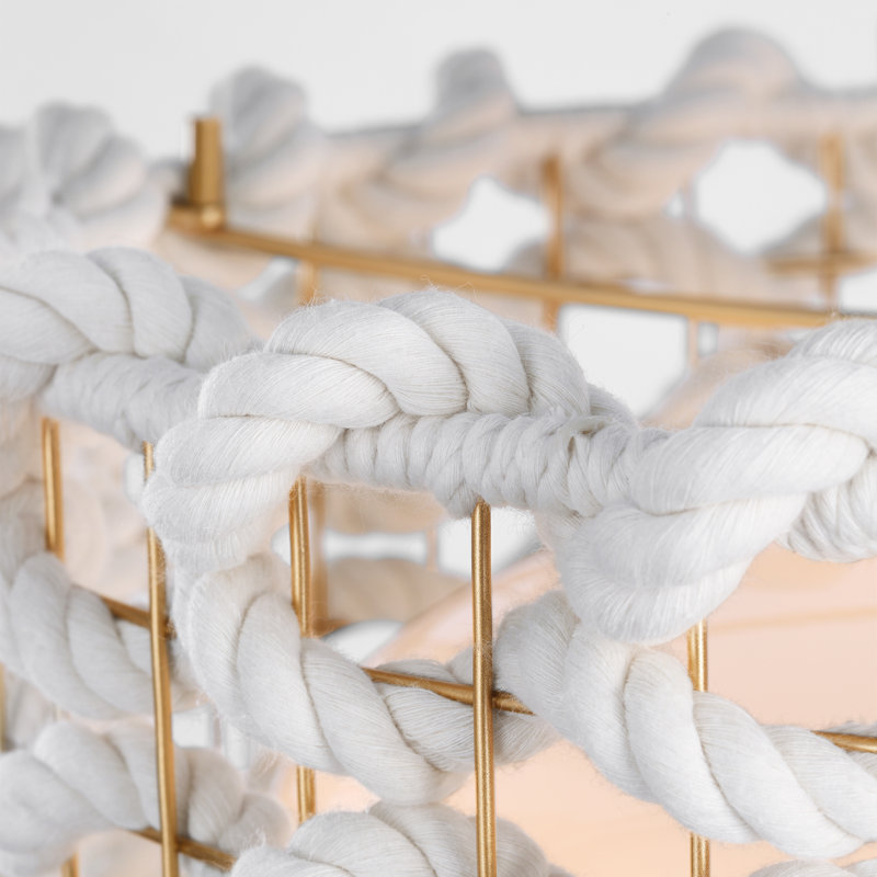 Catania 17" Flush Mount With Cream Braided Rope, Antique-Burnished Brass.