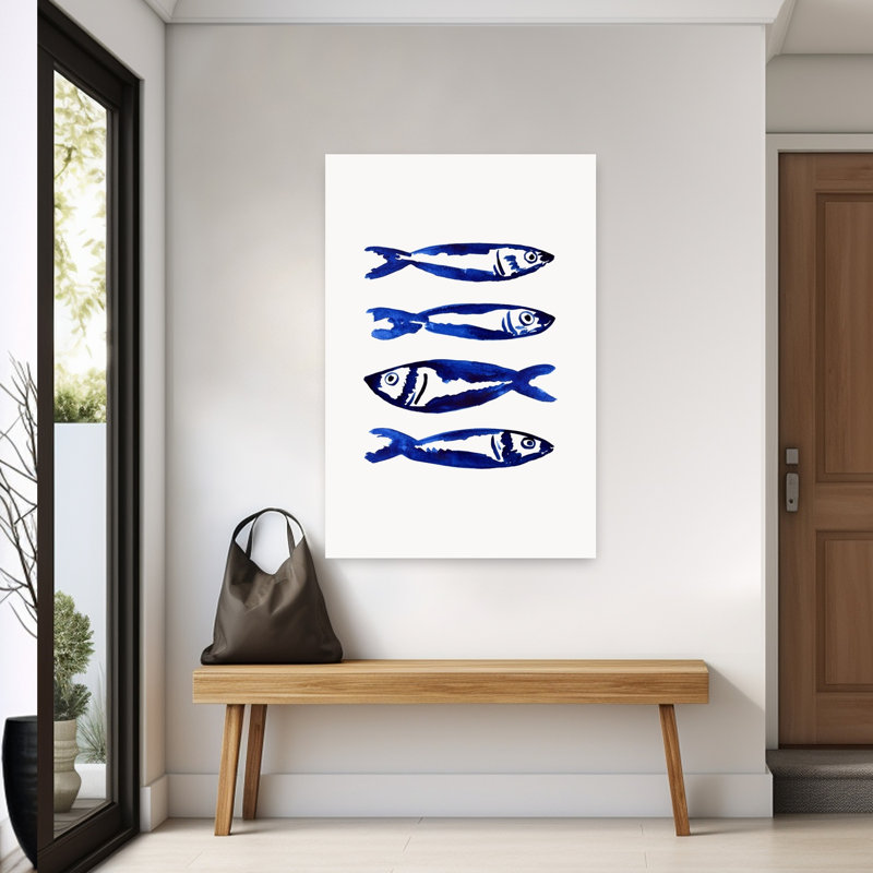 «Coastal Blue Fish», impression d'art mural minimaliste moderne, 60" H x 40" W
