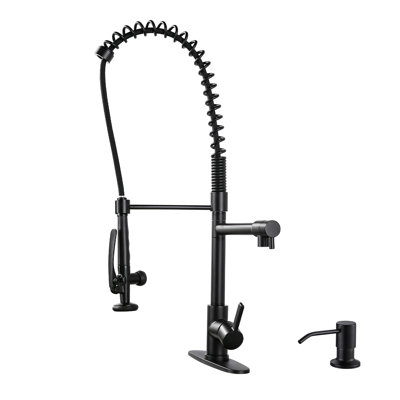 Brass Commercial Pull-Down Sprayer Kitchen Faucet 2 Handle With Locking Buckle And Soap Dispenser