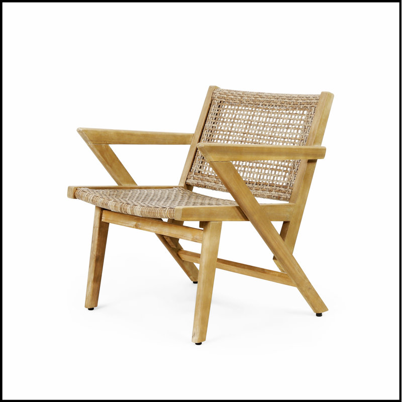 Ensemble de 2 fauteuils club d'extérieur en osier tissé BRAXTON, structure en bois d'acacia durable, design rustique et moderne