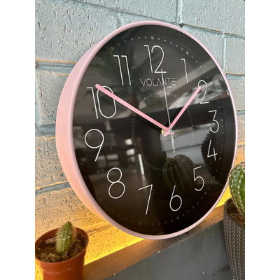 Elegant Decorative Wall Clock, Pink, 11.8 x 11.8 x 1.8 inches | 100% Plastic with Real Glass Cover | Stylish Timepiece for Home Décor, Unique Gift Idea for Any Occasion, Perfect for Living Room & Bedroom