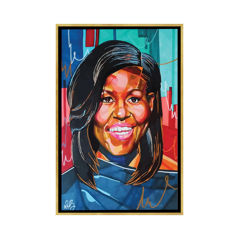Michelle Obama - impression d'art graphique, H 32 po x l 48 po x 1,5 po, Toile encadrée d'or, Pas de tapis
