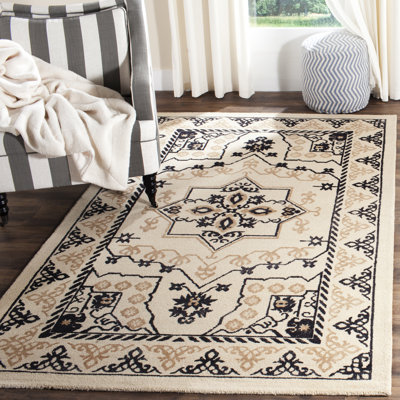 Driffield Oriental Handmade Tufted Wool Ivory/Charcoal Area Rug