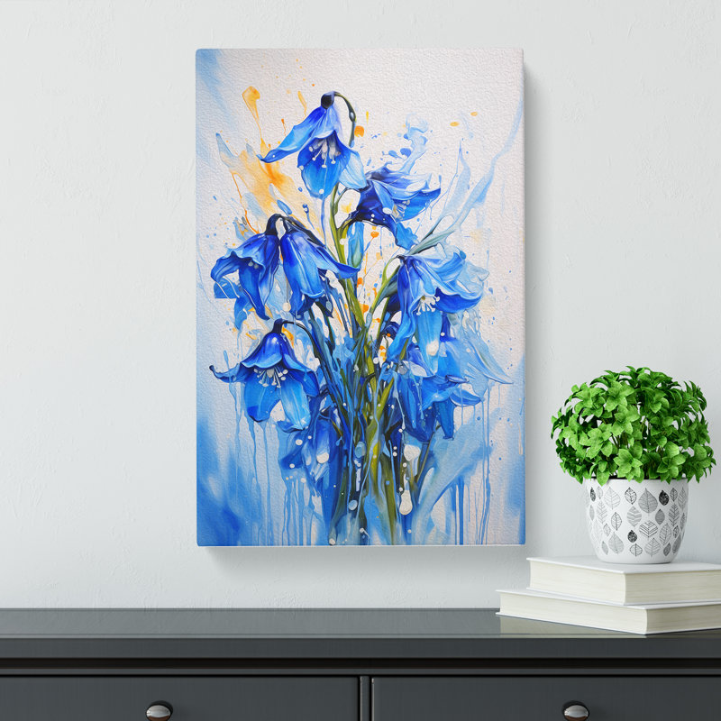 Bluebell Flower Action Painting No.2 - Wrapped Canvas, 76cm H x 50cm W x 3cm D