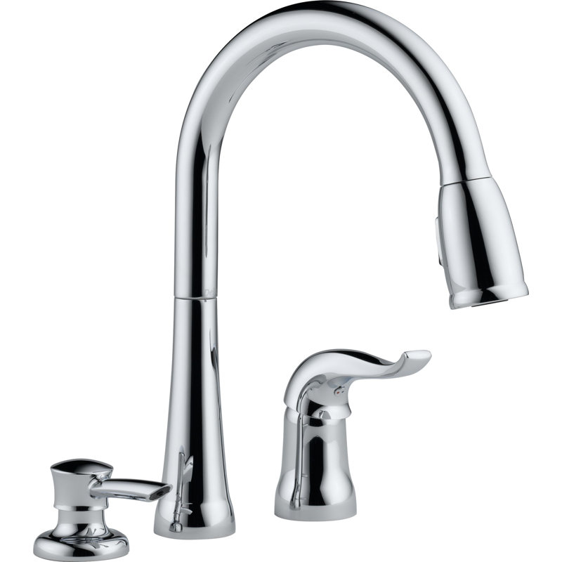 Robinet d'évier de cuisine à bec rétractable avec distributeur de savon assorti Kate, Chrome