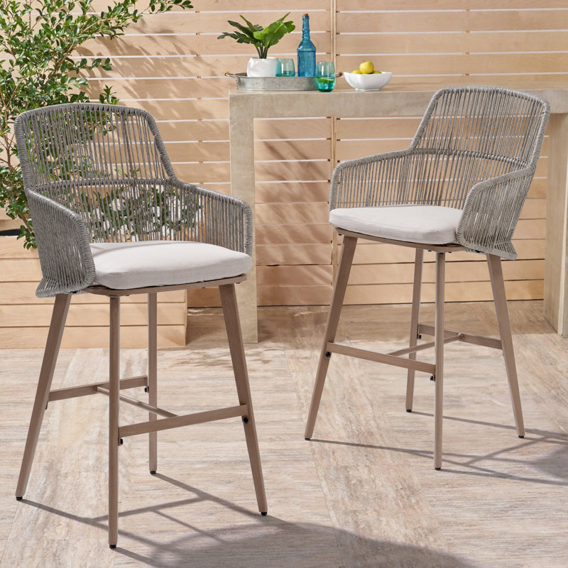 Tabouret de bar en fonte d'aluminium de 46 po avec coussins Brookens, Blanc / gris clair