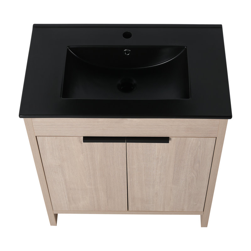 Base de meuble-lavabo simple 30 po Manuella en brun avec lavabo