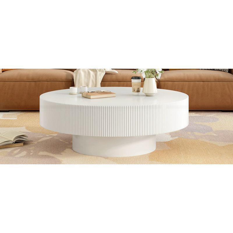 Elegant Easy Assembly Round Coffee Table with 6.8" Thick Tabletop, White
