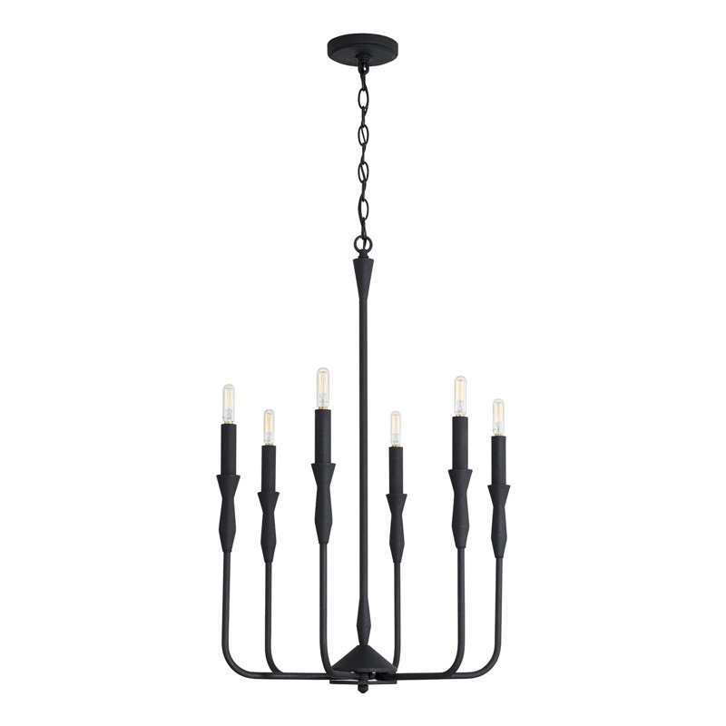 6 - Light Dimmable Geometric Chandelier, Textured Black