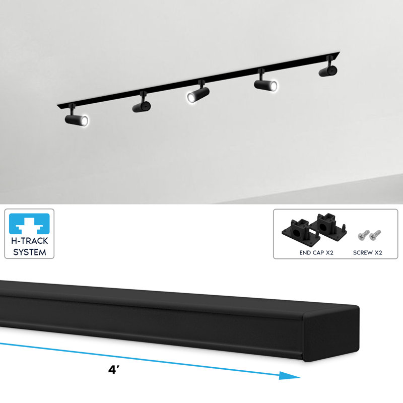Rail d'éclairage Luxrit 4FT H, système de rail de type H 120V à circuit unique, compatible avec les rails de tête H standard avec embouts noirs, paquet de 12
