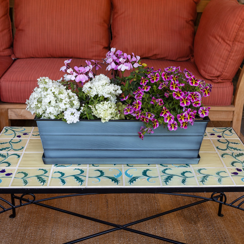 Metal Planter Box, 8" H x 24" W x 10" D, Blue