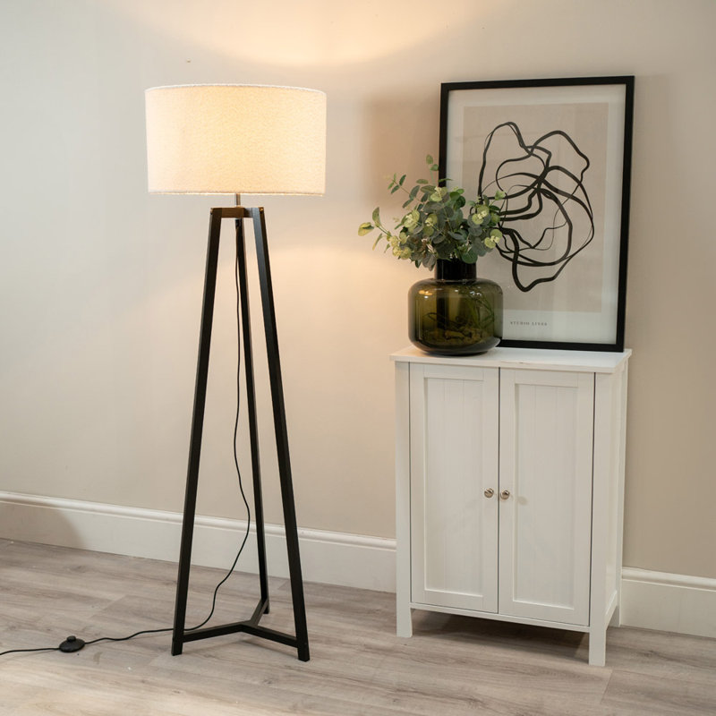 Rhavyn 148cm Traditional Floor Lamp, Matte Black, Cream