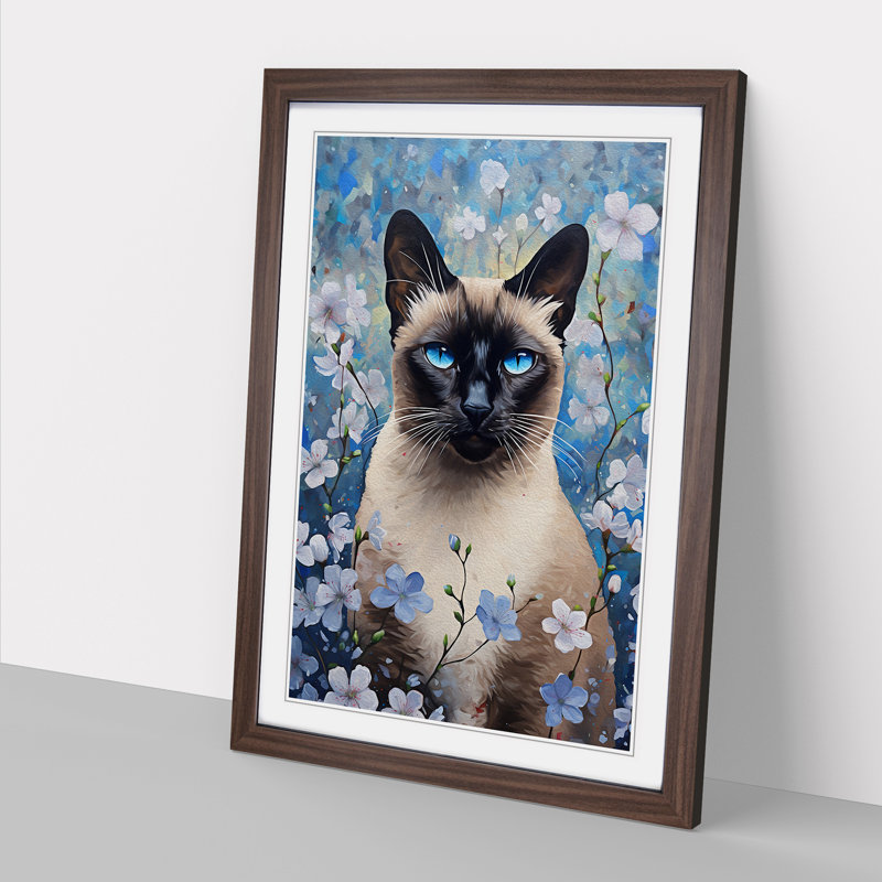 Siamese Cat Informel - Single Picture Frame Print on Wood, 34cm H x 25cm W x 2cm D, Walnut