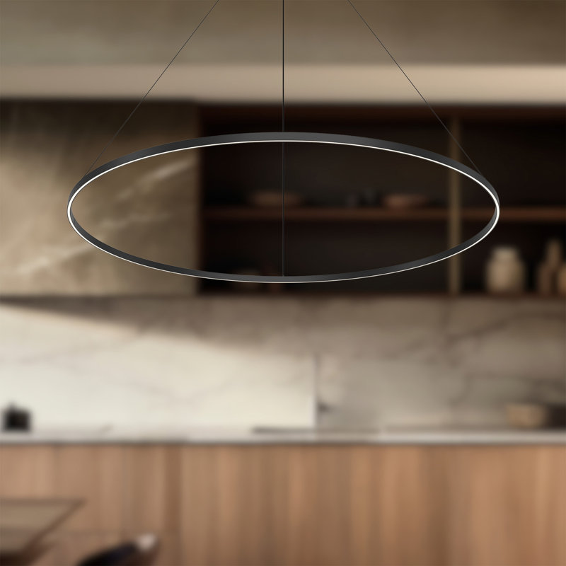 Luminaire suspendu unique à 1 lumière Cerchio, Noir, H 1,375 po x l 70,875 po x P 70,875 po