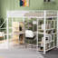 Lit mezzanine blanc avec rangement intégré, escalier et garde-robe de bureau intégré en métal