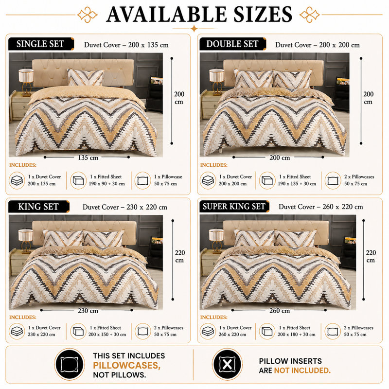 Complete Bedding Set Bliss Beige Wave Duvet Cover, Matching Fitted Sheet & Pillowcases, King