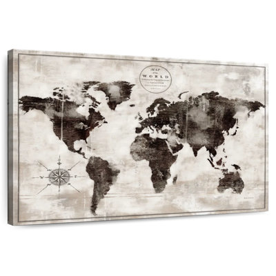 Aliaz Rustic World Map Black And White