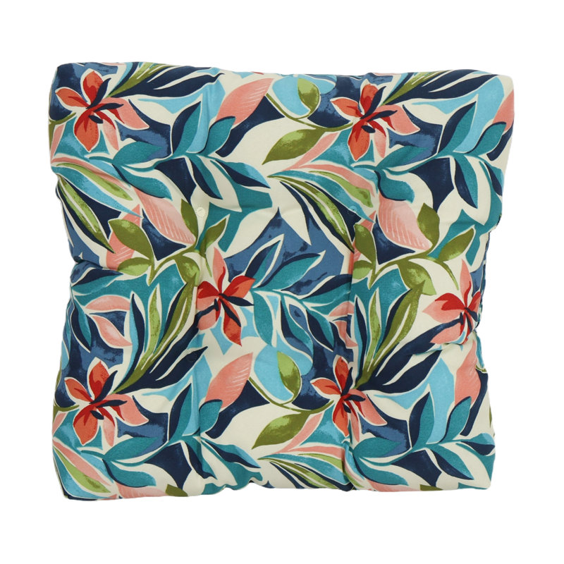 19-Inch Square Outdoor Tufted Dining Chair Cushions (Set Of 2), Ivory/Blue/Somap Multi Floral