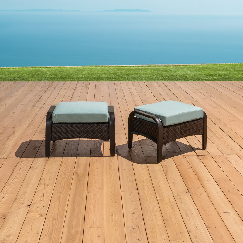 Barcelo Rattan Club Ottoman with Cushion, Canvas Spa Sunbrella® Canvas