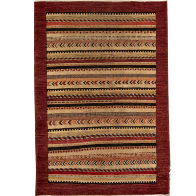 Wool Striped Area Rug in Wine/Green/Brown