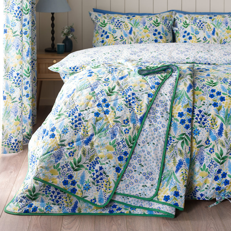 Tilly Floral Fully Reversible Bedspread, Blue