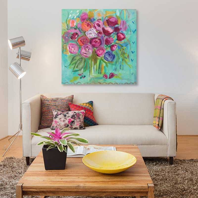 «Pink Peony», reproduction sur toile tendue, H 37 po x l 37 po x P 1,5 po, Toile tendue, Pas de tapis