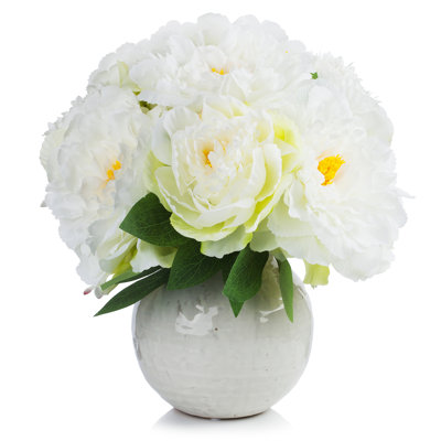 Arrangement floral pivoine de soie en pot
