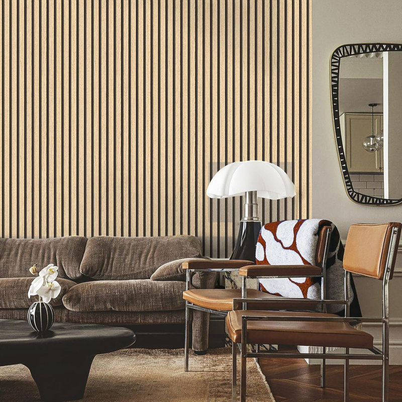 Panneaux muraux acoustiques à monter soi-même 94,5 po x 12,6 po, lattes murales en chêne fumé, panneaux décoratifs insonorisants à lattes 3D pour murs et plafonds (paquet de 2/16,5 pi²)