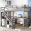 Lit mezzanine double pleine grandeur avec deux tiroirs de rangement, un bureau multifonctionnel et une unité de tiroir à DEL de style chambre à coucher à tiroirs compacts