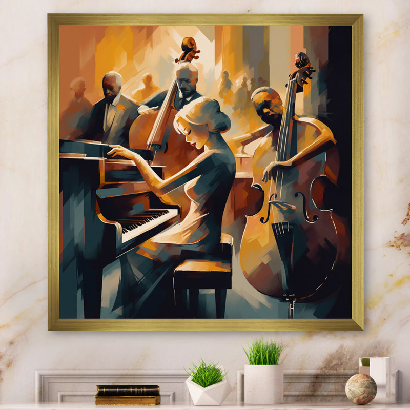 «Femelle Jazz Performer And Band II - Music Jazz», reproductions encadrées, H 16 po x l 16 po x P 1 po, Cadre flottant doré