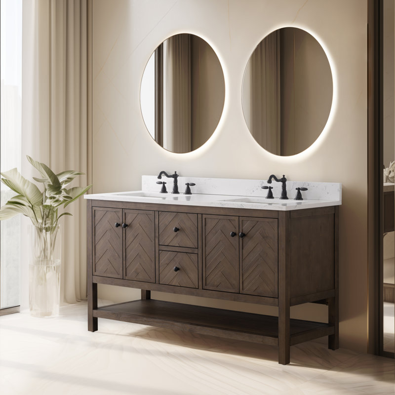 Ensemble de meuble-lavabo double 60 po Chazden, Noir mat, Brun cacao