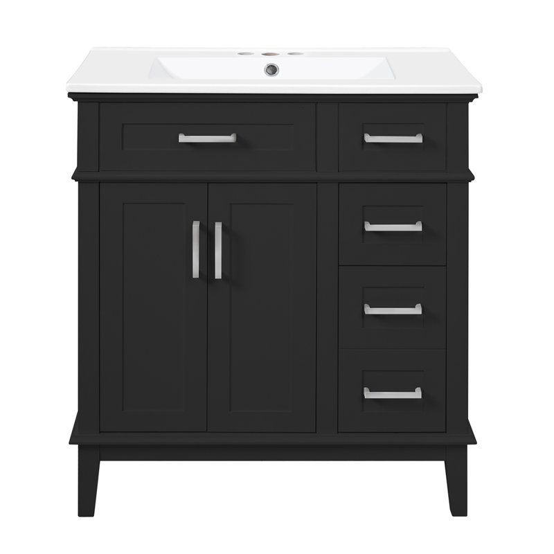 Meuble-lavabo 30 po avec lavabo en céramique, Noir