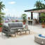 3-Piece Modern Aluminum Patio Conversation Set, 5-Seat Outdoor Sofa With  Thick Dark Gray Cushions & Gray Frame And Coffee Table-1665080688