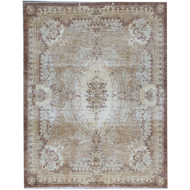 Tapis brun et beige de haute qualité noué à la main Ziegler